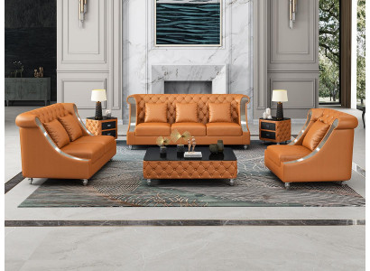 Chesterfield Sofagarnitur Polstersofa Ledersofa 321 Sëtzer Wunnlandschaft Nei