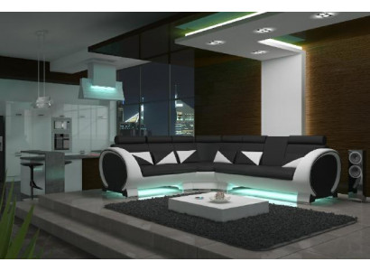 Eckcouch mat USB Ledersofa Ledergarnitur Ecksofa Design Sofa Lieder Couch "VIGO"