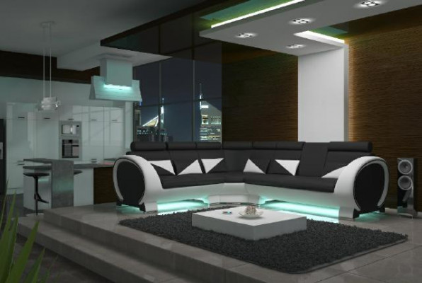 ECKSOFA LEDERSOFA LEDERGARNITUR ECKCOUCH DESIGN SOFA mat USB LEDER COUCH
