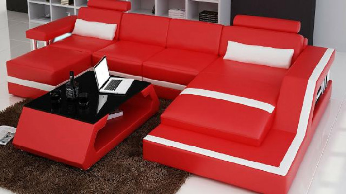 Designer Eckséi Sofa Wunnlandschaft Grouss Moderne Ledersofa + USB Couch Polster