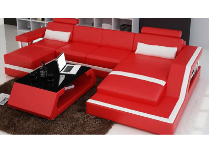 Designer Eckséi Sofa Wunnlandschaft Grouss Moderne Ledersofa + USB Couch Polster