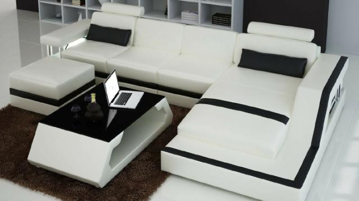 Designer Eckséi Sofa Wunnlandschaft Grouss Moderne Ledersofa + USB Couch Polster