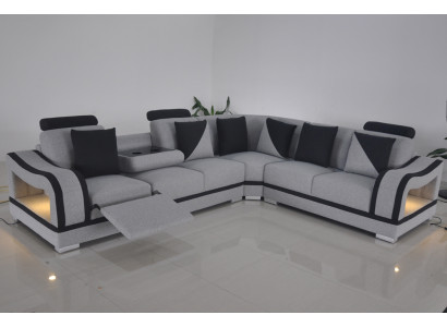 Moderne Textil Canapé Eckcouch Pouf Wunnzëmmer Ecksofa L-Form Wunnlandschaft USB
