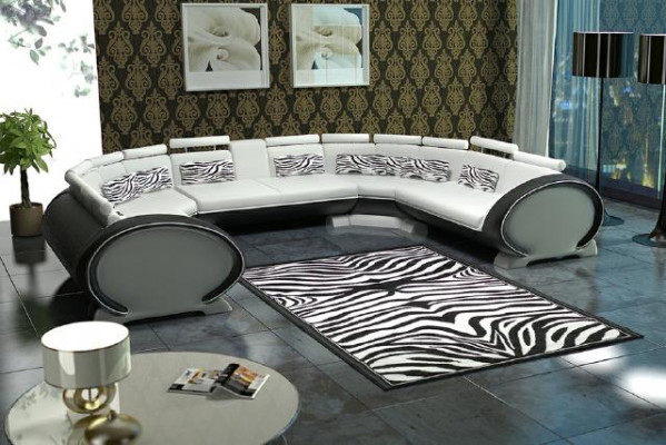 Ledercouch mat USB Polstersofa Sofa Garnitur Wunnlandschaft Eckcouch Ecksofa Rout