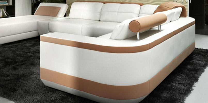 Ecksofa U-Form Sofa Canapé Textil Sofas Design Wunnlandschaft Schlofffunktioun Lieder