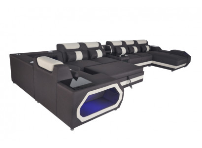 Design XXL Modern Lieder Polster Eck Canapé Sofa Eck Wunnlandschafte Bett USB LED