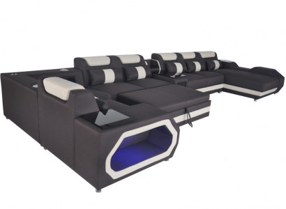 Design XXL Modern Lieder Polster Eck Canapé Sofa Eck Wunnlandschafte Bett USB LED