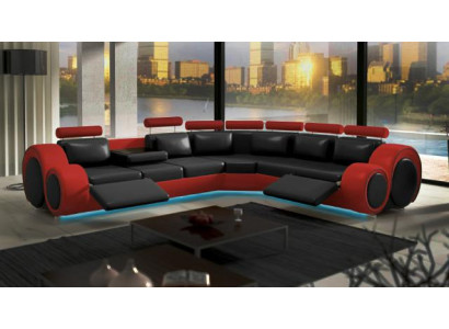 Lieder Sofa mat USB Design Sofa Ledercouch Wunnlandschaft Eckcouch "BERLIN"
