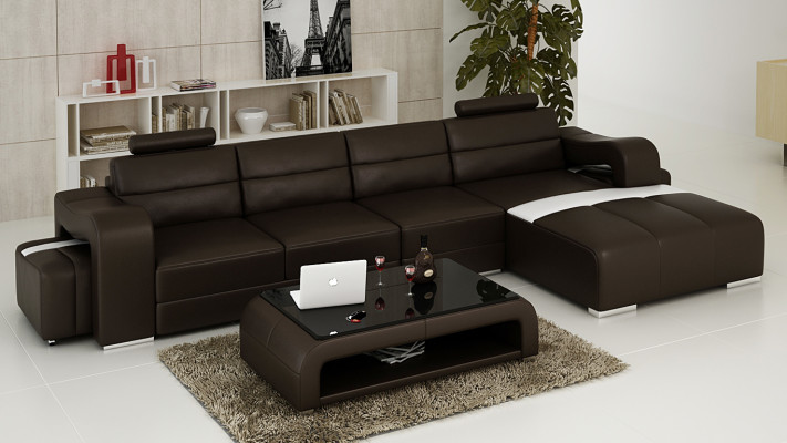 Ledersofa Canapé Wunnlandschaft Ecksofa Eck Garnitur Design Modern Sofa F3008C