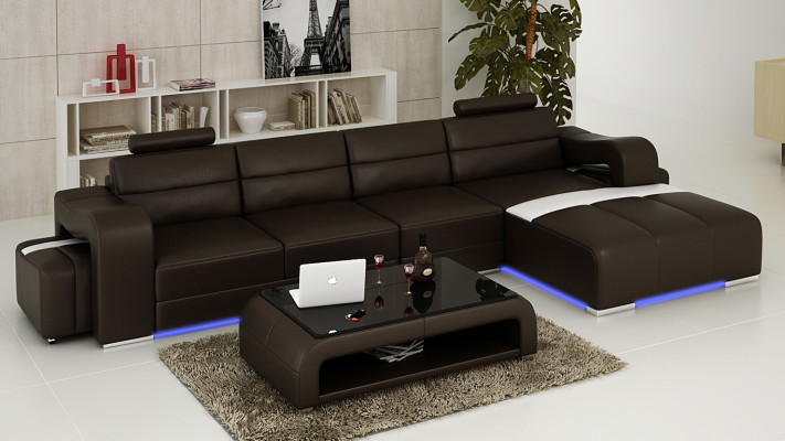 Ledersofa Canapé Wunnlandschaft Ecksofa Eck Garnitur Design Modern Sofa F3008C