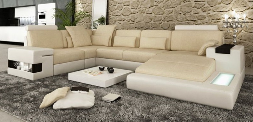 Ecksofa Sofa U-Form Ledersofa Couch Wunnlandschaft Design Modern Sofa