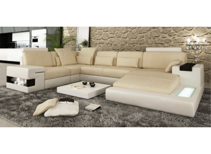 Ecksofa Sofa U-Form Ledersofa Couch Wunnlandschaft Design Modern Sofa