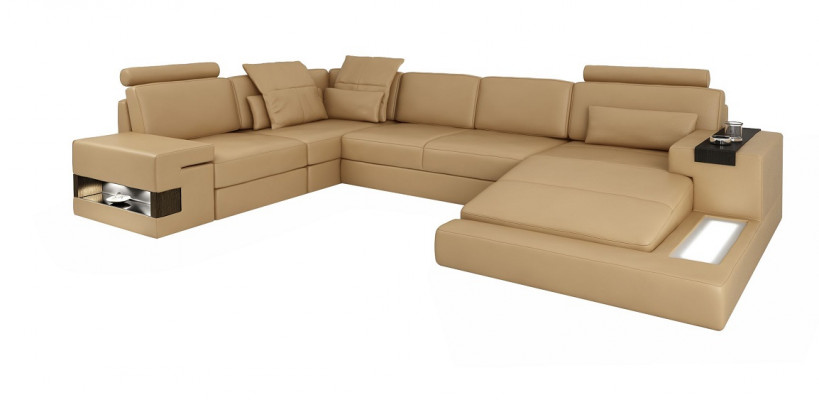 Ecksofa U-Form Sofa Wunnlandschaft Polster Bettfunktioun Design Modern Nei