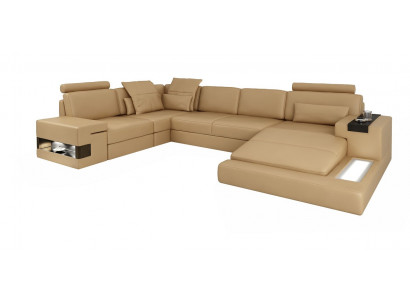 Ecksofa U-Form Sofa Wunnlandschaft Polster Bettfunktioun Design Modern Nei