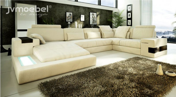 U-Form Sofa Couch Design Polster Modern Textil Nei Wunnlandschaft Lieder Ecksofa