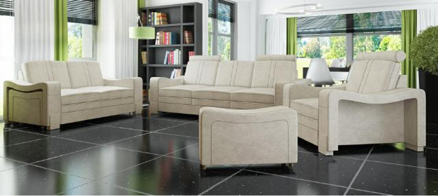 Garnitur Stoffsofa 3+2+1 Sofagarnitur Moossenfabrikatioun Polstersofa USB Textil