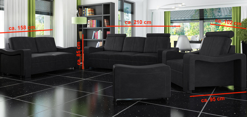 Garnitur Stoffsofa 3+2+1 Sofagarnitur Moossenfabrikatioun Polstersofa USB Textil