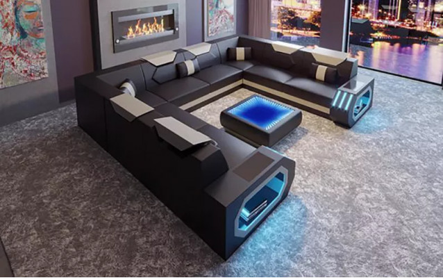 Ecksofa Wunnlandschaft Polster Eckgarnitur Couch Sofa grouss XXL mat Couchdësch nei