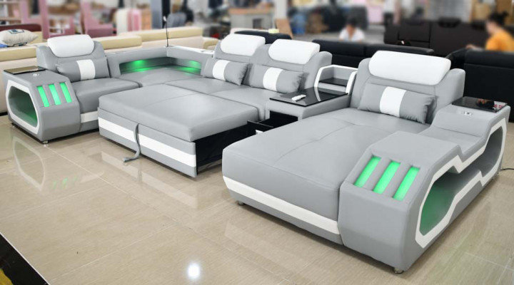 Grau Nei Sofa U-Form Stoffsofa Couch Wohnlandschaft Design Modern Lieder Sofas