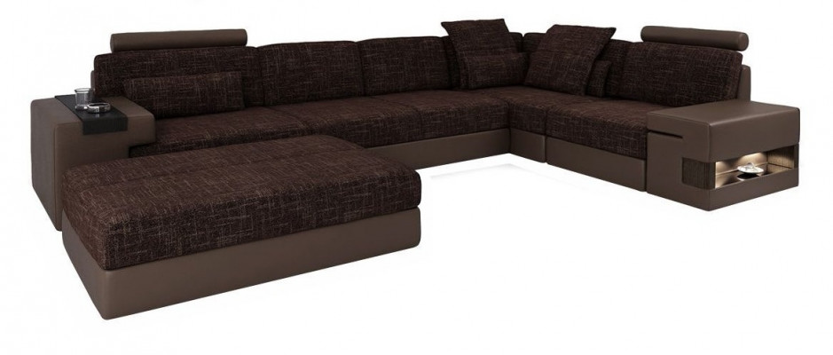 Modern Designer Ecksofa L-Form Miwwelen Polster Textil mat Hocker 2tlg Set Nei