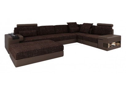 Modern Designer Ecksofa L-Form Miwwelen Polster Textil mat Hocker 2tlg Set Nei