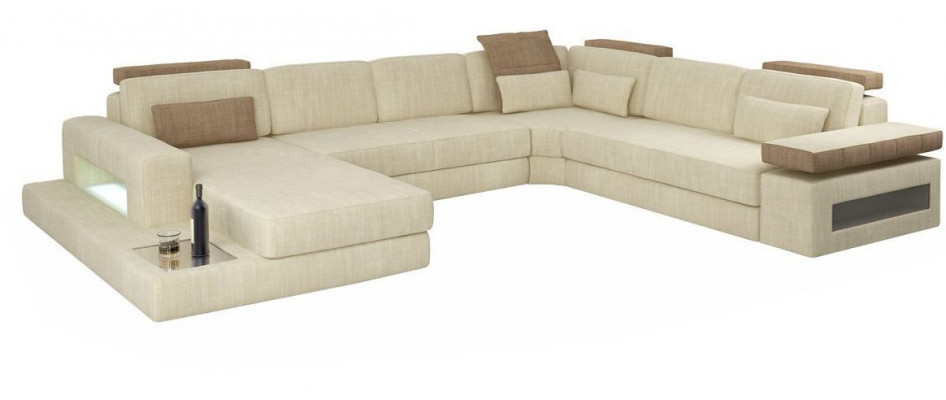 U-Form Bettfunktion Canapé Design Polster Textil Eck Wunnlandschaft Eckséi Stoff