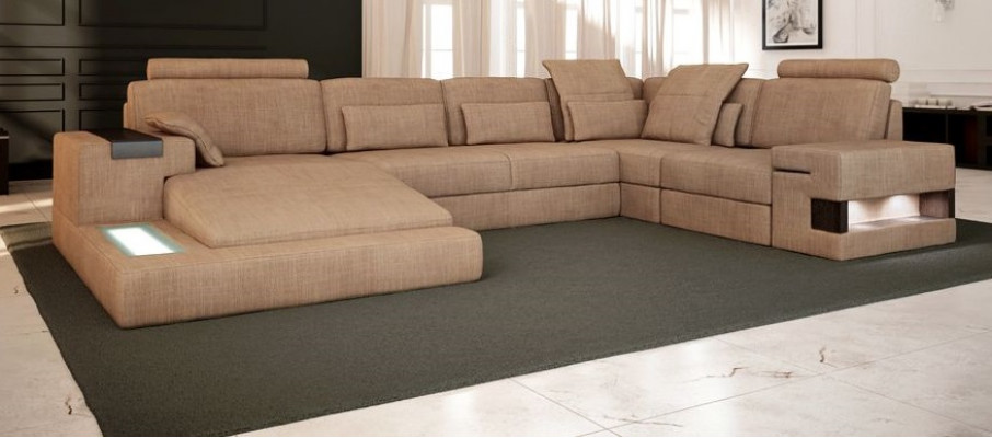 U-Form Polster Couchen Textil Design beliicht Wuohnlandschaft Ecksofa Sofa Couch