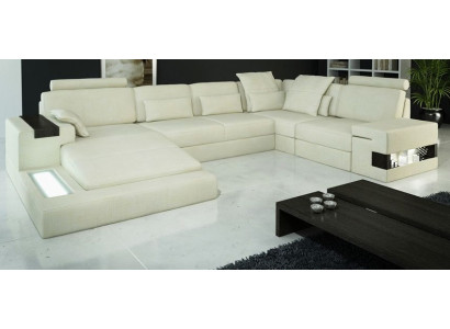 Ecksofa U-Form Canapé Design Polster Stoff Nei Wunnlandschaft Bettfunktioun Stoff