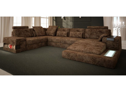 Eckcouch an U-Form Sofa Design Polsterstoff Textil Nei Bettfunktioun Wunnlandschaft Stoff