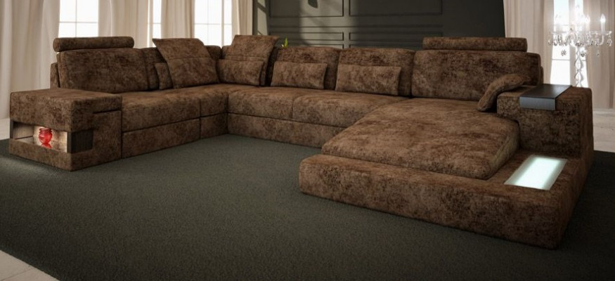 Eckcouch U-Form Canapé Design Canapé Textil Wunnlandschaft Bettfunktioun Stoff