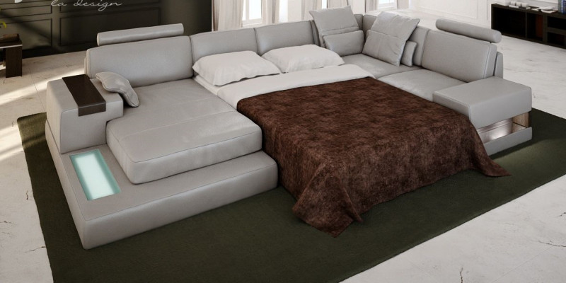 Schlofsofa Canapé Design Polster Textil Eck Wunnlandschaft Eckcanapé Stoff U-Form