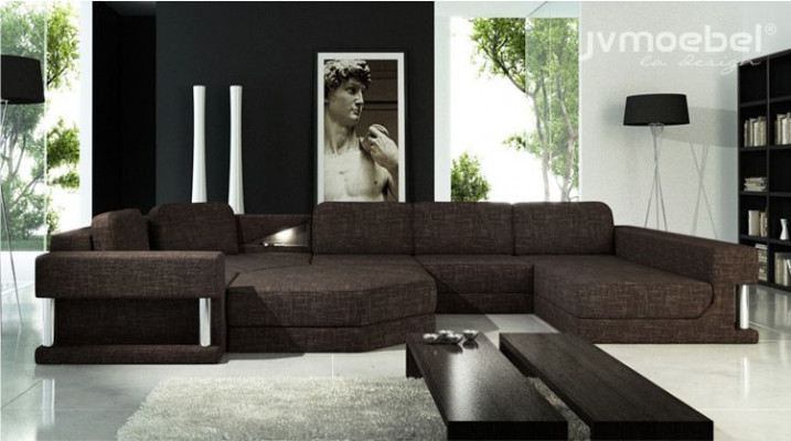 Wunnlandschaft a U-Form Bettfunktioun Textil Stoff Grouss Ecksofa Sofa Polster Couch