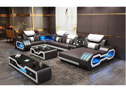 Ecksofa U-Form Couchtisch Sideboard Ledersofa Wunnlandschaft Designer Sofa Set