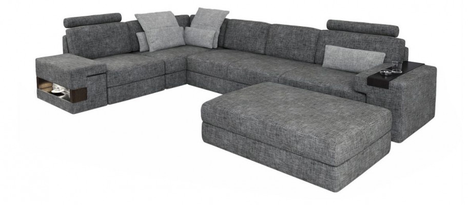 Wunnzëmmer L-Form modern elegant Design Canapé Ecksofa Hocker Polstermöbel NEI
