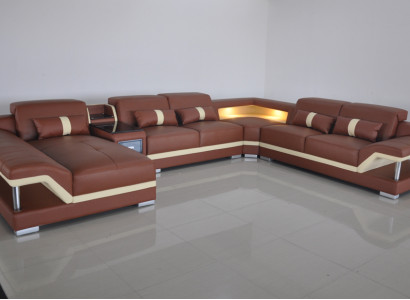 Wunnlandschaft U-Form Crème Braun Ecksofa Lieder Sofa Canapé Polster Eck Sëtz Nei
