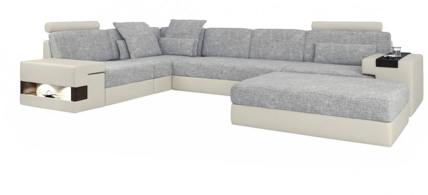 Wunnraum L-Form Modernen Design Sofa Sofas Sëtzplaz mat Hocker Wunnlandschaft Miwwelen