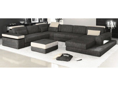 Ecksofa Canapé Design Polster Stoff Nei Wunnlandschaft U-Form Schlofffunktioun Stoff