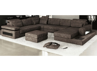Eckcouch Stoff U-Form Sofa Design Polster Textil Eck-Wunnlandschaft Bettfunktioun
