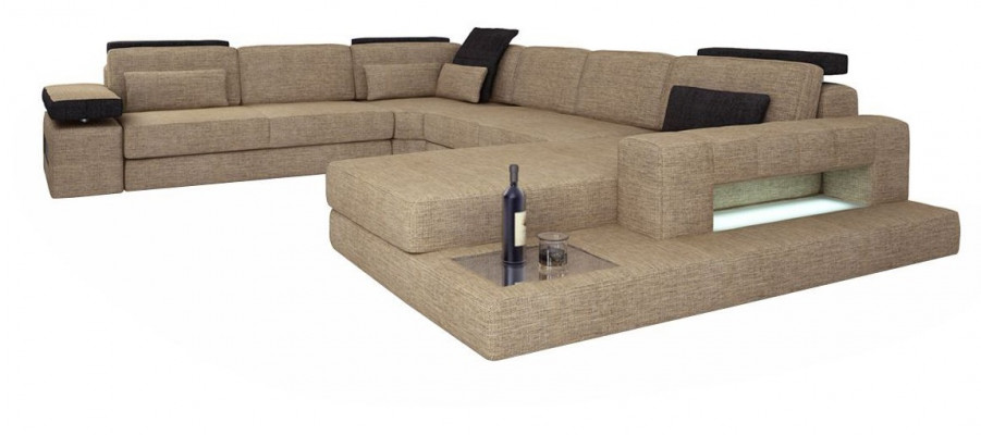 Wunnlandschaft Ecksofa Sofa Canapé Sofa U-Form Samt Stoff Sëtz Designer Nei