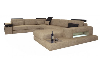 Wunnlandschaft Ecksofa Sofa Canapé Sofa U-Form Samt Stoff Sëtz Designer Nei