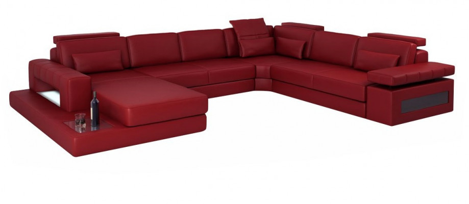 Eckcouch an U-Form aus héichwäertegem Premium-Liederfaserstoff