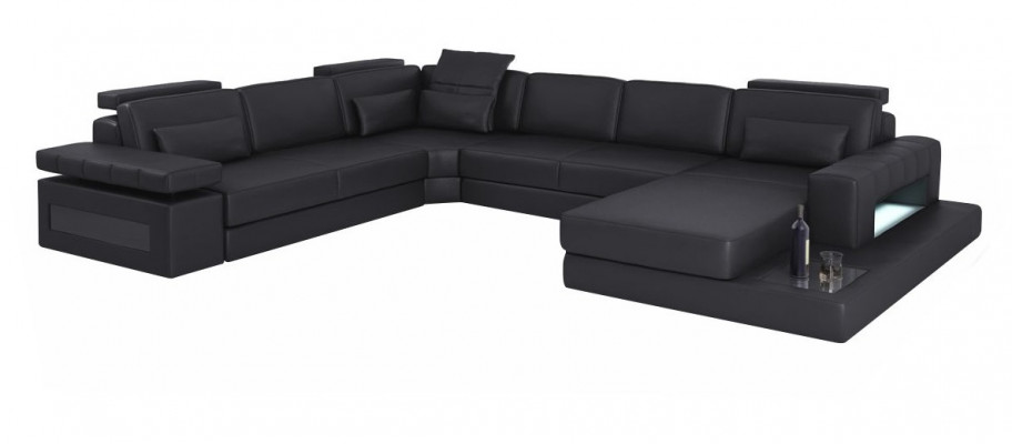 Wunnlandschaft Bettfunktioun Lieder Ecksaddel U-Form Sofa Couch Textil Sofaen Design