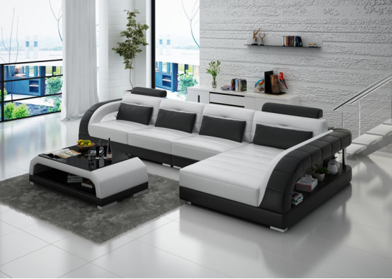Ledersofa USB Wunngarnitur Eckkanapé Eck Garnitur Design Moderne Sofa G8012C Nei