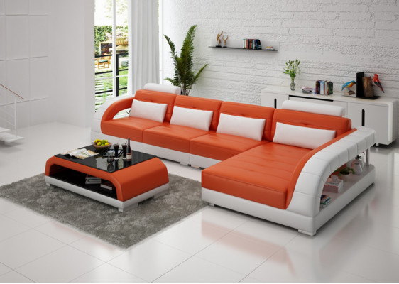 Ledersofa USB Wunngarnitur Eckkanapé Eck Garnitur Design Moderne Sofa G8012C Nei