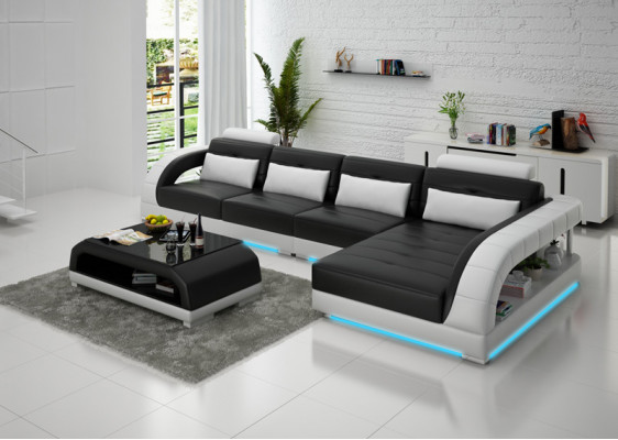 Ledersofa USB Wunngarnitur Eckkanapé Eck Garnitur Design Moderne Sofa G8012C Nei