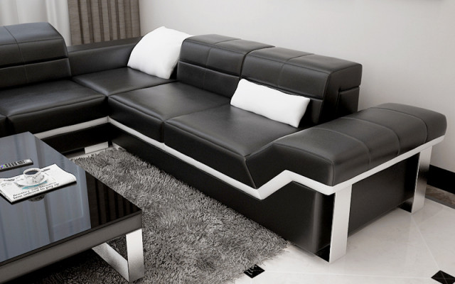 Ledersofa USB Wunnlandschaft Ecksofa Eck Garnitur Design Sofa Couch K5007B Nei