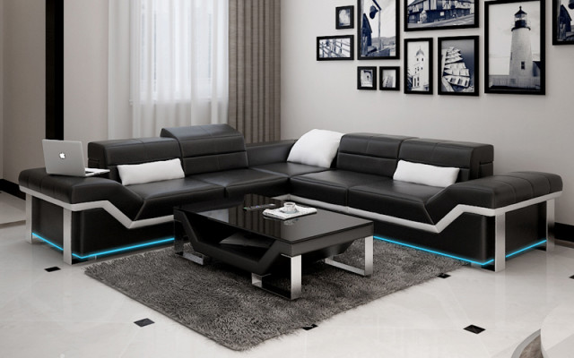 Ledersofa USB Wunnlandschaft Ecksofa Eck Garnitur Design Sofa Couch K5007B Nei