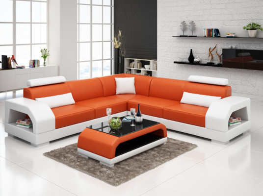 Ledercouch Canapé Wunnlandschaft Ecksofa Eck Garnitur Design Modern Sofa G8001B