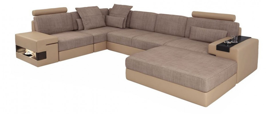 Canapé Eckcanapé Lieder Wunnzëmmer Holz Beräich Hocker modern L Form NEI Set