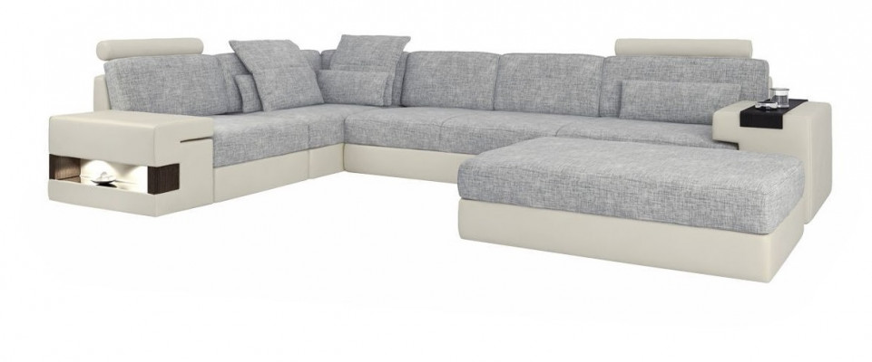 Canapé Eckcanapé Lieder Wunnzëmmer Holz Beräich Hocker modern L Form NEI Set